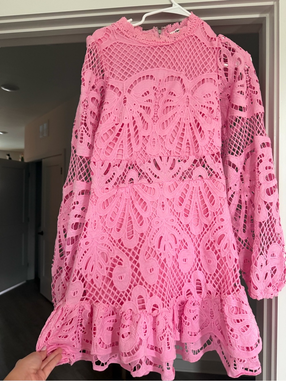 Showpo Pink Lace Long Sleeve Mini Dress